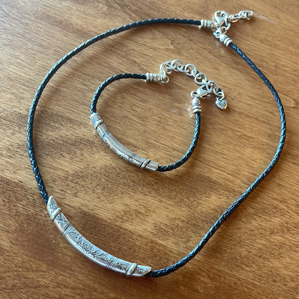 Brighton black cord and silver bracelet and necklace.